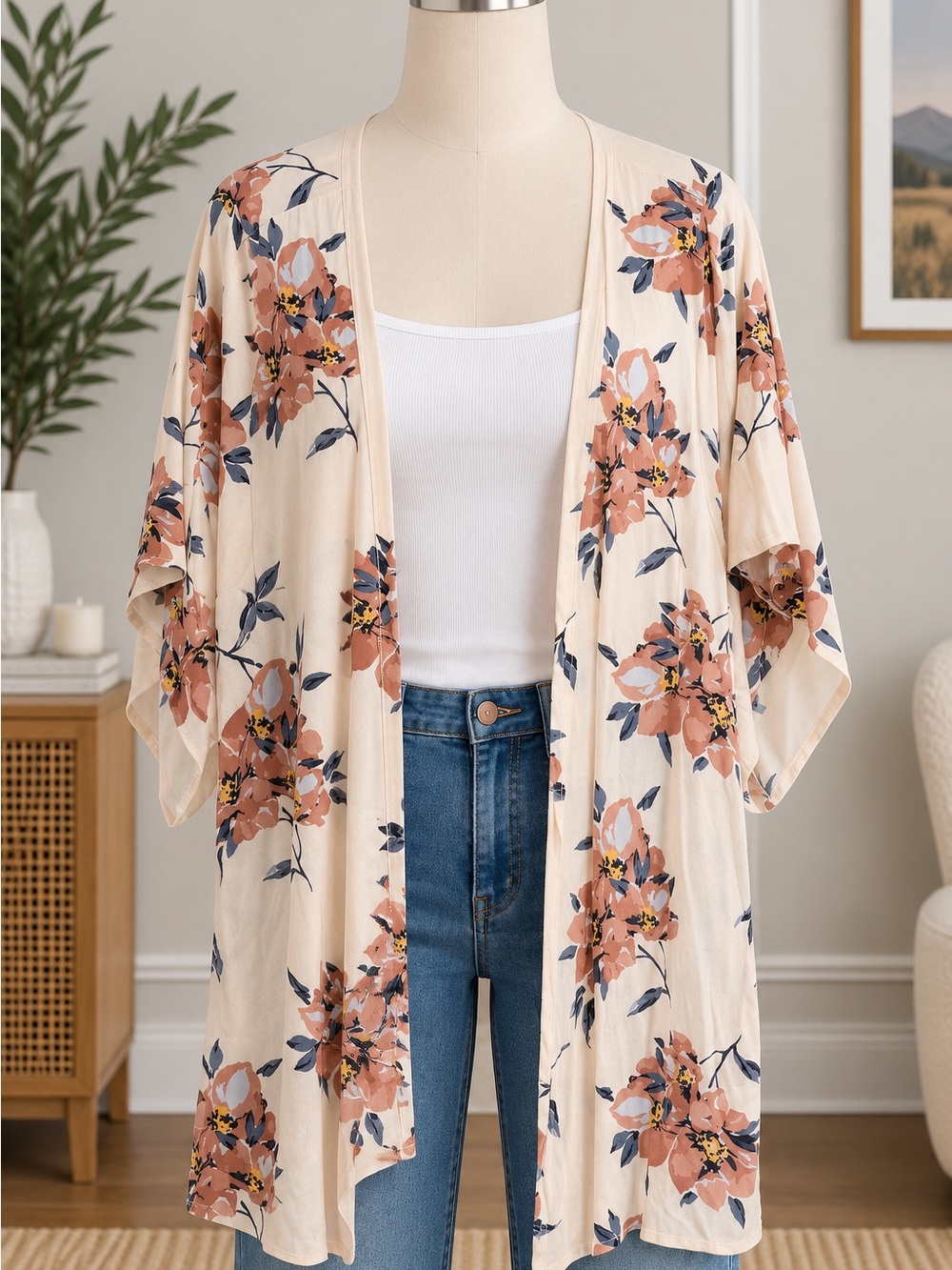 Saltwater Luxe Floral Open Front Kimono Cardigan OS